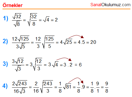 kareköklü sayılarda bölme işlemi