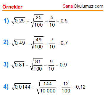 Ondalık Kesirlerin Karekökü