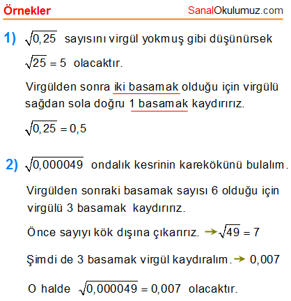 Ondalık Kesirlerin Karekökünü alma