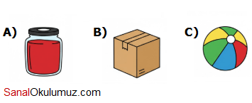 a) reçel kavanozu b) koli c) top