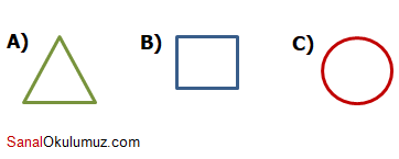 a) üçgen b) kare c) çember