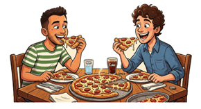 pizza yiyiyorlar