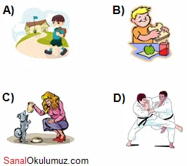 okula gitmek, atıştırmalık, hayvan beslemek, spor yapmak