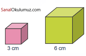 Ayrıtları 3 ve 6 cm olan iki küp