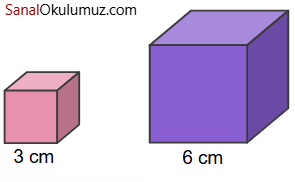ayrıtları 3 cm ve 6 cm olan iki küp