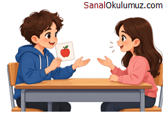iki öğrenci karşılıklı konuşuyor