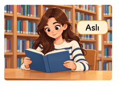 kütüphanede sessizce kitap okuyan kız