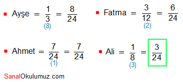 kesirlerde sıralama çözüm 7