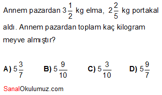 kesirler problemler soru 5