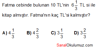 kesirler problemler soru 7