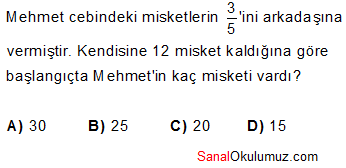 kesirler problemler soru 8