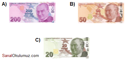 paralarımız 200 TL 50 TL 20 TL