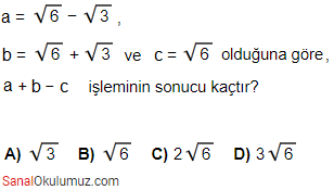 kareköklü sayılar toplama soru 11