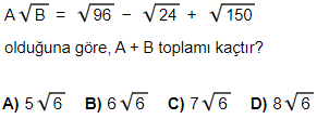 kareköklü sayılar toplama çıkarma soru 15