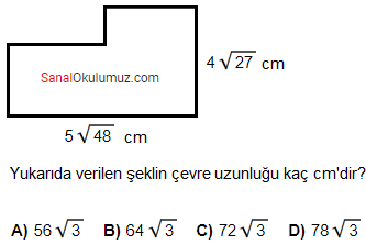 kareköklü sayılar toplama çıkarma soru 14